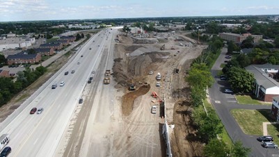 I-75 at Rochester Road showing the torn up exit from the freeway