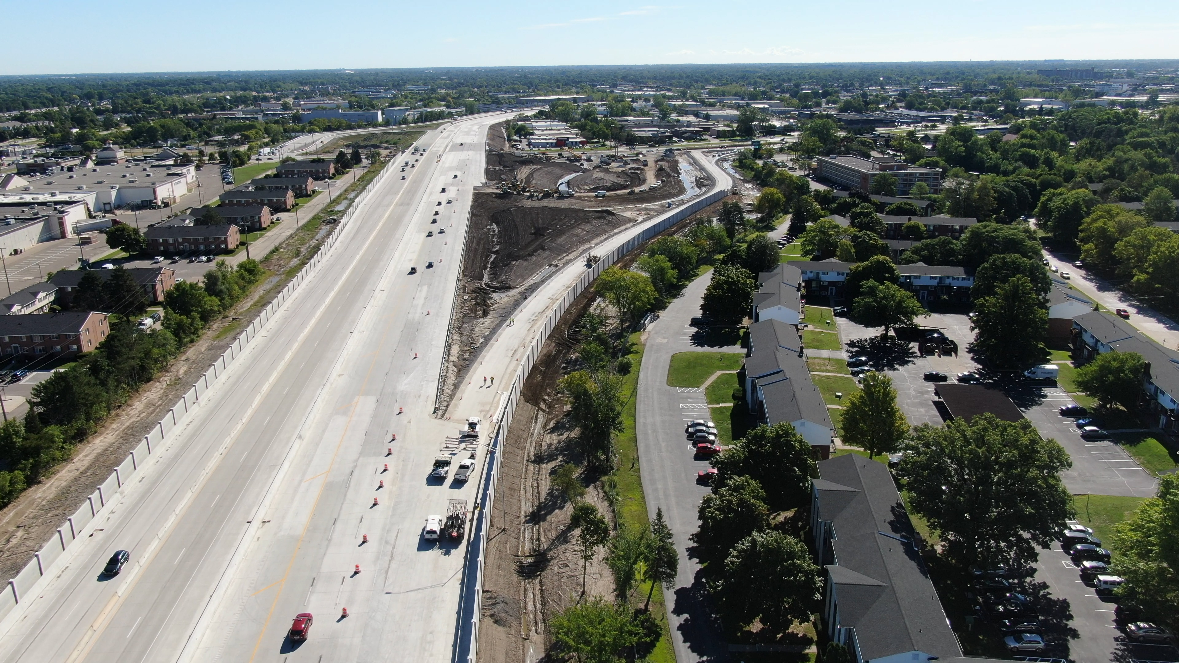 I-75 at Rochester Road showing the rebuild of the exit from the freeway