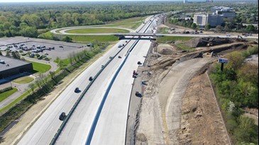 I-75 at Crooks Road Corporate Drive facing north.  New roadway with off ramp under construction.